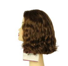 Load image into Gallery viewer, Wavy Bob MEDIUM BROWN WITH DARK BLONDE HIGHLIGHTS Multi-Directional Skin Top Size M Pre-Cut
