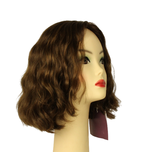 Wavy Bob MEDIUM BROWN WITH DARK BLONDE HIGHLIGHTS Multi-Directional Skin Top Size M Pre-Cut