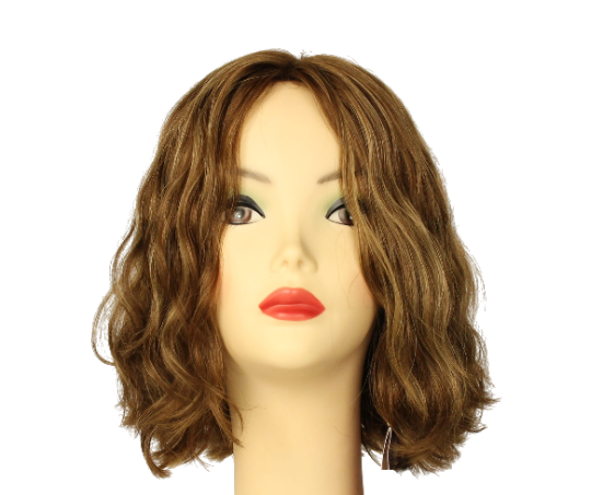 Wavy Bob LIGHT BROWN WITH ASH BLONDE HIGHLIGHTS Multi-Directional Skin Top Size M Pre-Cut